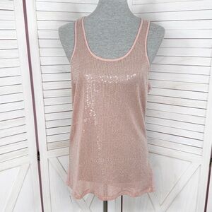 Y2K Sequin Front Sheer Back Going Out Tank Top Rose Pink Medium Double‎ Zero